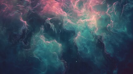 a digital illustration depicting a celestial nebula with wispy, ethereal clouds of pink and teal gas