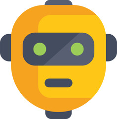 Poster - yellow robot head with green eyes expressing curiosity