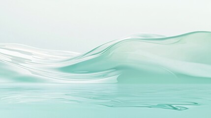 Poster - Abstract background with a green fluid shape reflecting on a water surface, creating a sense of serenity and tranquility