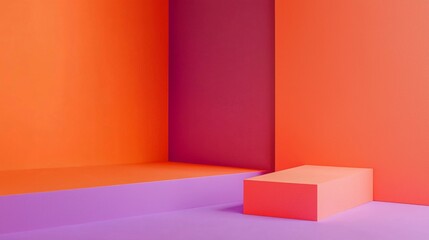 Colorful studio background featuring two platform podiums in vibrant orange and purple, creating a bold and modern backdrop for displaying products