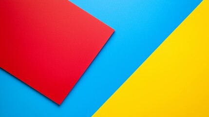 Poster - Vibrant geometric shapes in red, yellow, and blue construction paper. Perfect for creative projects. Top view showcases beauty of primary colors. Ideal for posters, flyers, and graphic design