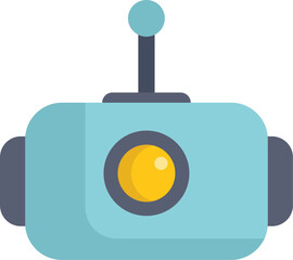 Poster - this flat icon design features a blue robot head with an antenna and a yellow eye