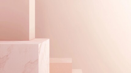 Poster - Minimal pink background featuring geometric shapes forming an empty product display podium with space for your product placement