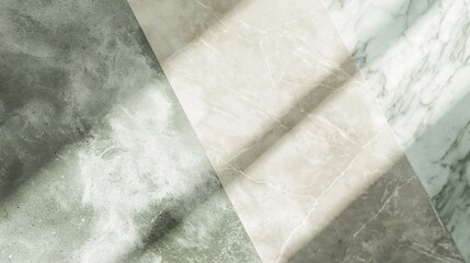 Poster - Geometric background texture showing a mix of green concrete and marble surfaces illuminated by bright sunlight casting shadows