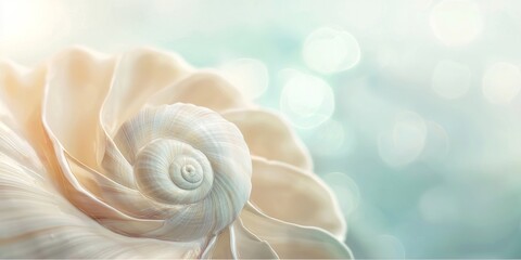 Poster - Glowing seashell on a turquoise background, with a spiral pattern, ideal for relaxing summer designs