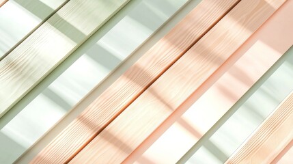 Poster - Soft pastel wooden planks create a captivating diagonal pattern with gentle light and shadows. Perfect for backgrounds in various projects, blending seamlessly with modern interiors