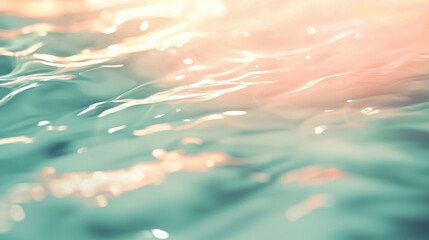 Poster - Abstract background of water surface reflecting sunlight with a color gradient going from turquoise to orange. The light is creating a bokeh effect