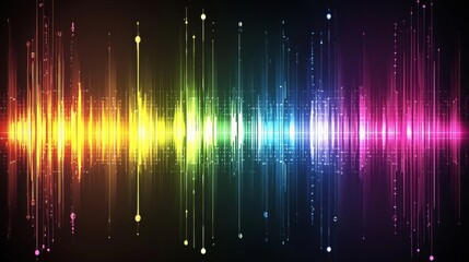 Poster - Lines of red, orange, and blue color make up a colorful sound wave