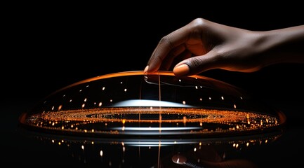 Woman working with a holographic computer from the future.