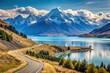 © Latsamee - Scenic view of road by Lake Pukaki with Mount Cook in background