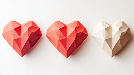 Poster - Three Geometric Hearts in Red and White Colors on a Neutral Background Generative AI