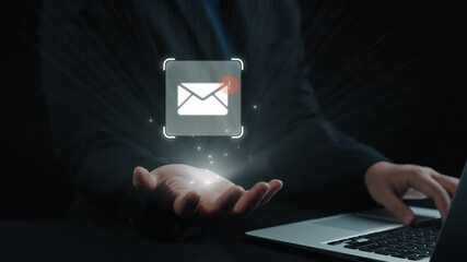 Poster - business person checking email inbox, organizing and prioritizing messages for better productivity. 