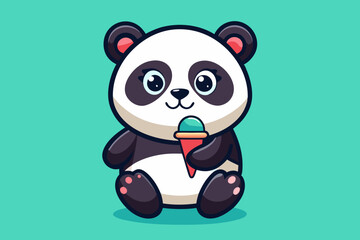 Poster -  Cute panda eating ice cream vector art illustration