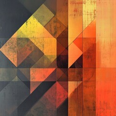 Poster - Variations of squares and rhombuses in orange shades form an abstract geometric design, emphasizing depth and contrast in color. Generative AI