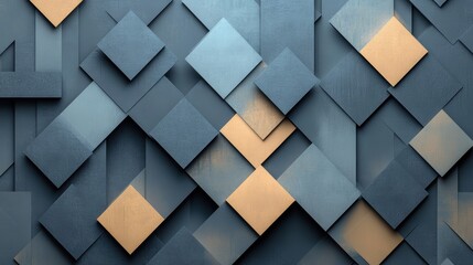 Poster - Dynamic composition of overlapping squares and rhombuses in shades of blue creates an engaging geometric abstraction. Generative AI