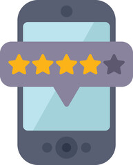 Poster - illustration of a smartphone showing four star rating notification on screen, concept of online feed