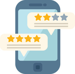 Poster - smartphone displaying rating stars in speech bubbles, symbolizing customer feedback, satisfaction, a