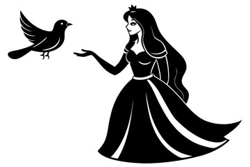 Wall Mural -  princess with birds vector art illustration 