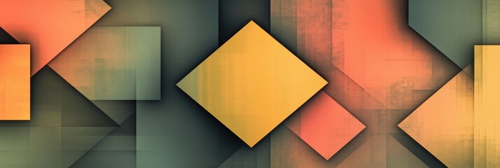 Poster - The artwork showcases an arrangement of squares and rhombuses layered in different shades, creating a vibrant geometric design. Generative AI