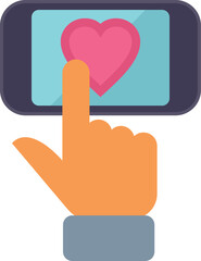 Poster - hand is tapping a heart icon on a smartphone screen, symbolizing online dating and social media enga