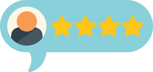 Poster - customer is giving a five star feedback rating in a speech bubble review
