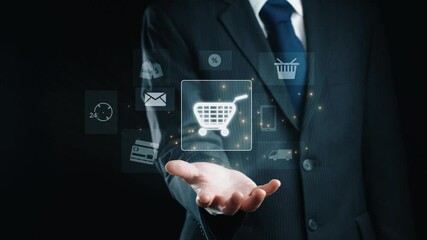 Poster - business person integrates omni-channel strategies, enhancing online shopping and marketing reach. d