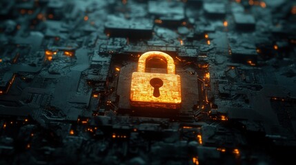 Poster - A glowing padlock symbol on a dark, tech-inspired background, representing security and protection.