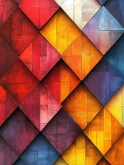 Poster - An arrangement of squares and rhombuses layered together showcases a striking gradient of warm colors creating depth and visual interest. Generative AI