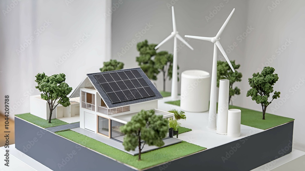 renewable energy concept model with small sustainable house solar ...
