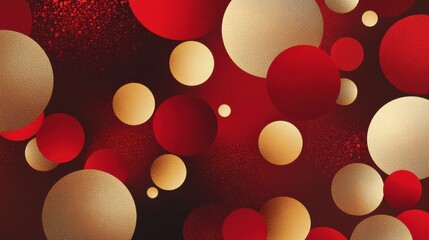 Poster - Red and golden spots form a cheerful abstract design reminiscent of Christmas ornaments, enhancing the holiday spirit. Generative AI