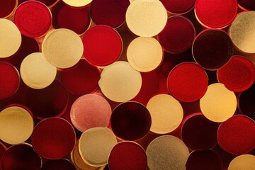 Poster - Bright red and golden circles are artistically arranged, evoking the spirit of Christmas ornaments ideal for holiday decor. Generative AI