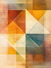 Poster - A vibrant arrangement of squares and rhombuses showcases a tapestry of warm colors, blending seamlessly to create a rich abstraction. Generative AI