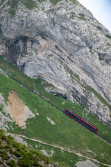 Cogwheel train climbing to the top of Mount Pilatus