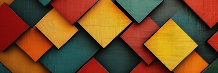 Fototapete - Layered squares and rhombuses in a spectrum of colors create a striking geometric abstraction, showcasing depth and texture. Generative AI
