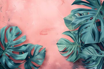 Wall Mural - A couple of green leaves sitting on top of a pink surface