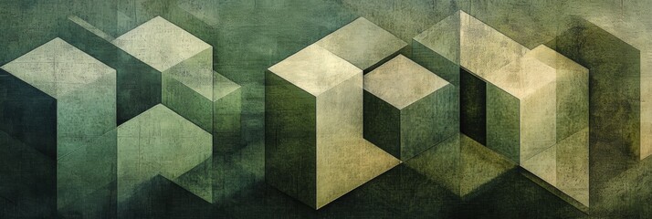 Poster - Shapes in various shades intertwine to form an abstract geometric composition, highlighting depth and visual interest through color. Generative AI
