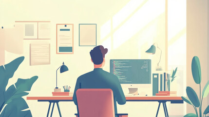 Young people working at their desks