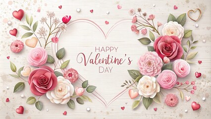 Romantic Valentine's Clipart with Heart Shapes and Flowers for Love Themes