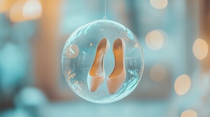 An empty scene featuring a blank mockup template (ballet slippers suspended in a floating water bubble)