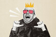 © deagreez - Composite photo collage of happy man point himself wear sunglass head crown vip king privilege winner isolated on painted background