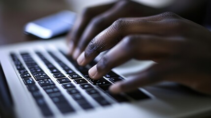 Poster - Close-up of hands typing on a laptop keyboard, suggesting work or communication.