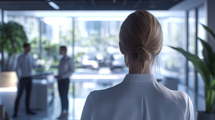 Woman with her back in an office