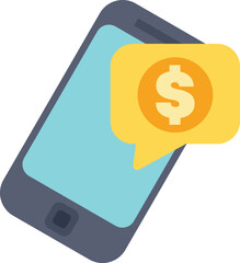 Poster - mobile phone is showing dollar currency sign in speech bubble for concepts like mobile banking and o