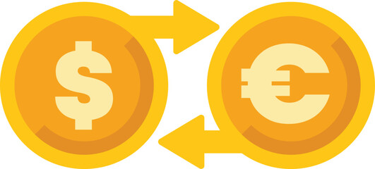 Poster - Two gold coins with dollar and euro sign exchanging with double arrow showing currency exchange concept