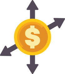 Poster - gold dollar coin with arrows pointing up and down, representing the fluctuations of a bull and bear 