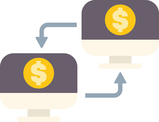 Poster - money transferring between two computers using internet connection, online banking concept