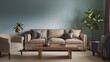 © BackgroundStudio - Bohemian Modern living room interior with a beige sofa, coffee table, and two armchairs.
