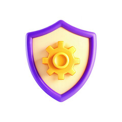 Poster - A colorful 3D render of a shield featuring a gear in the center. This icon symbolizes protection and technology. Perfect for various design uses.
