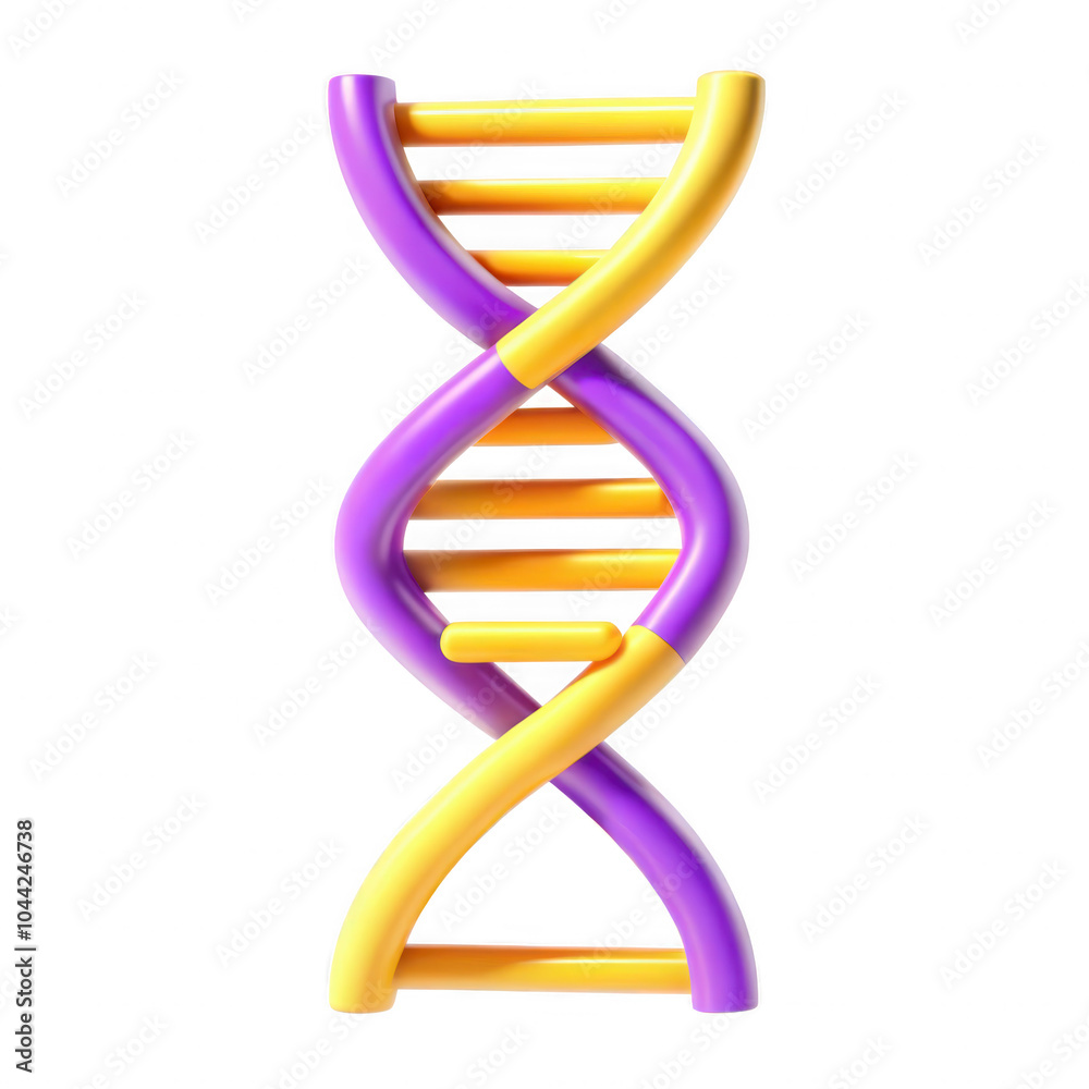 A 3D model of a colorful DNA double helix represented in yellow and ...