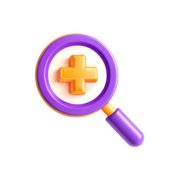 Aufkleber - A colorful 3D rendering of a magnifying glass, featuring a cross symbol in the center, representing health or medical concepts.